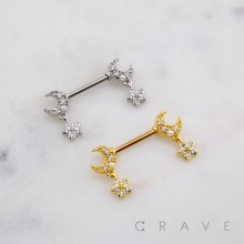 MULTI CZ MOON FLOWER DANGLE 316L SURGICAL STEEL NIPPLE RING